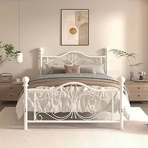 Metal Platform Bed Frame With Headboard And Footboard Butterfly Pattern