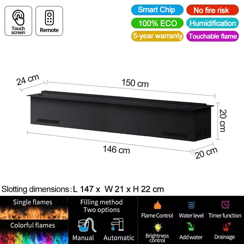 AFLYEVER Smart Water Vapor Fireplace 3D Flame Effect EnvironmentallyFriendly Humidifier