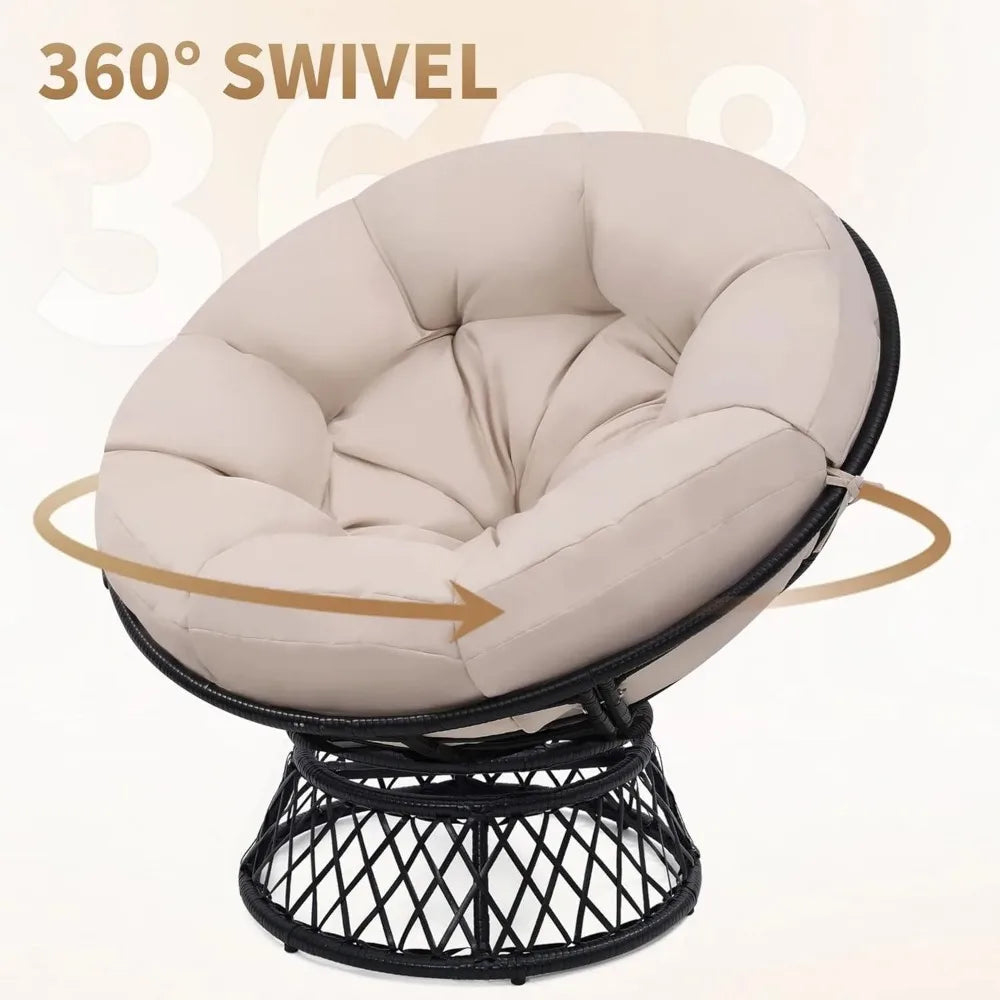 Papasan Chair With Cushioned Seat And 360 Swivel IndustrialGradePolyRattanFrame Premium