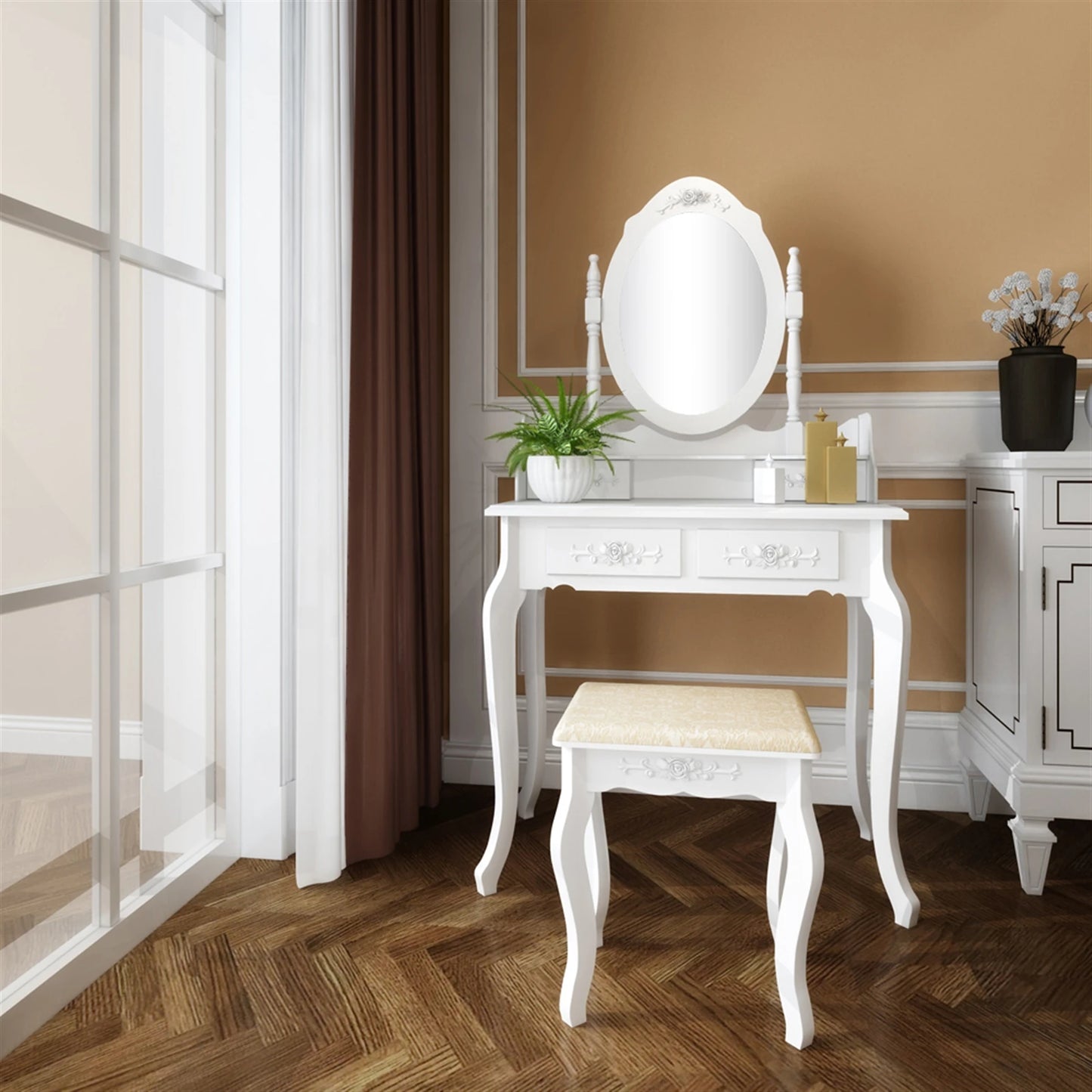 General Use Modern 4 Drawer 360 Degree Mirror Dresser