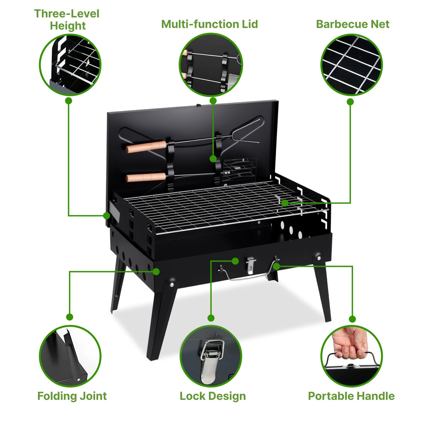 Hign-concerned Portable Charcoal Grill Foldable With Adjustable Height for Camping