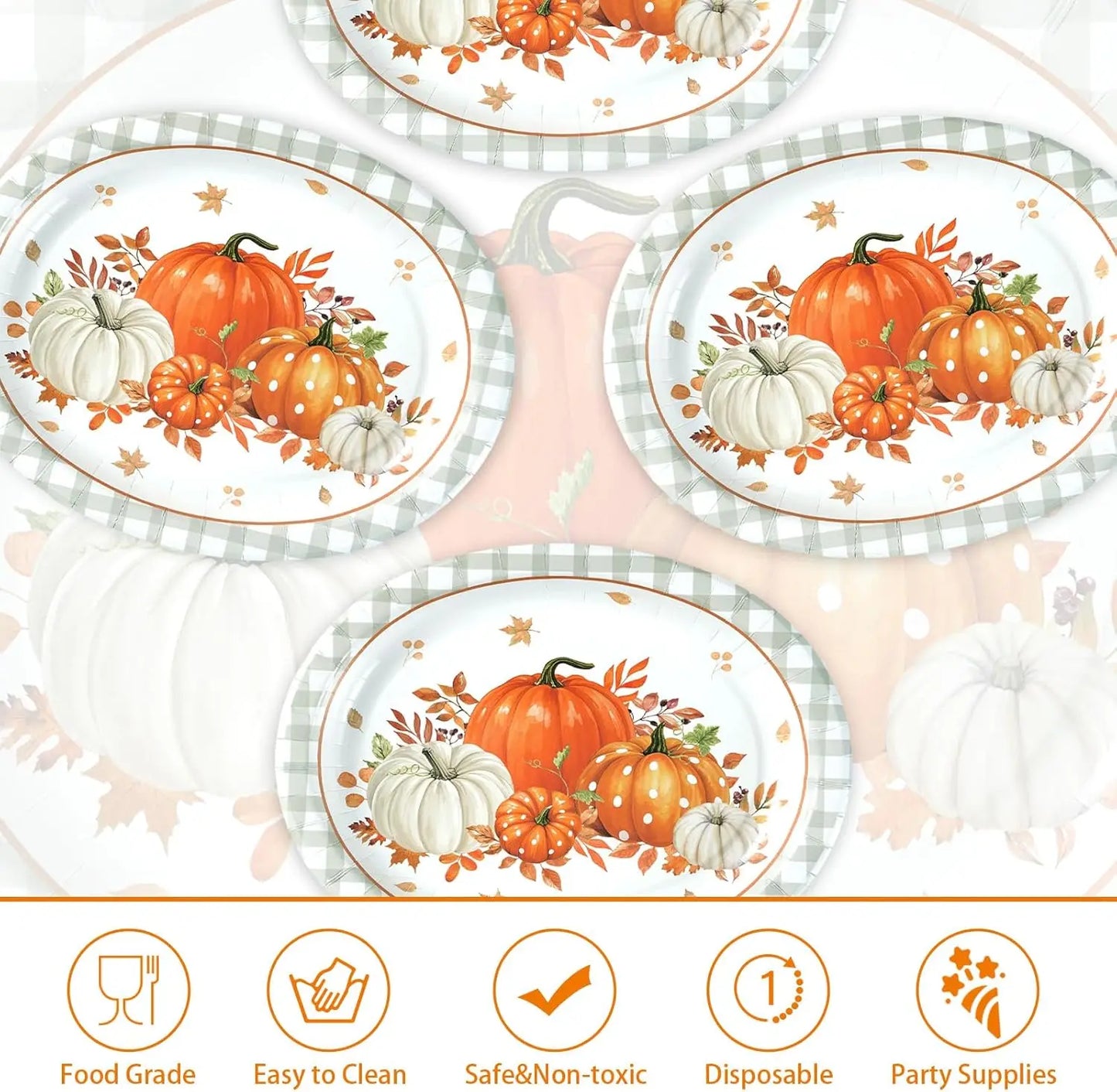 Autumn Disposable Oval Paper Plates Set 50 Count For Festive Fall Gatherings And Parties