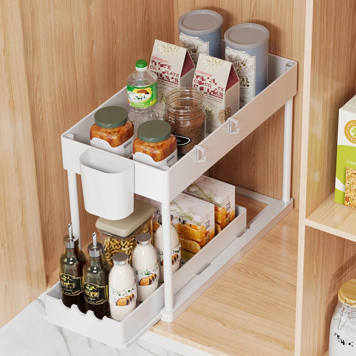 Two-Tier Sliding Cabinet Organizer Pull-Out Under Sink Rack Kitchen