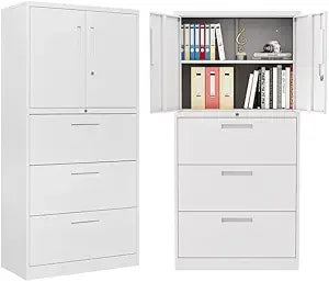 CommercialGrade Metal Lateral File Cabinet With 3 Drawers Lockable OfficeStorage