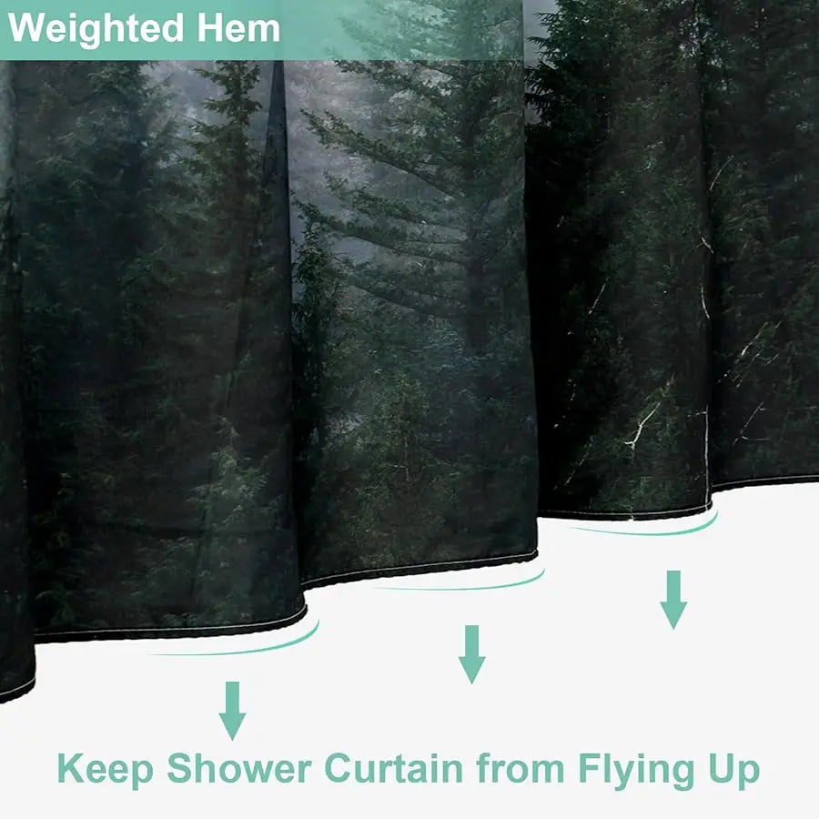 Forest Mist Shower Curtain For Bathroom With Pine Tree Design