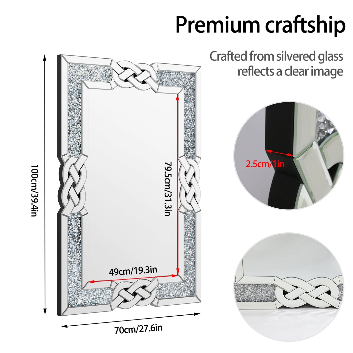 Hign-concerned Premium Crystal Diamond Vanity Mirror WallMounted Frame for LivingRoom