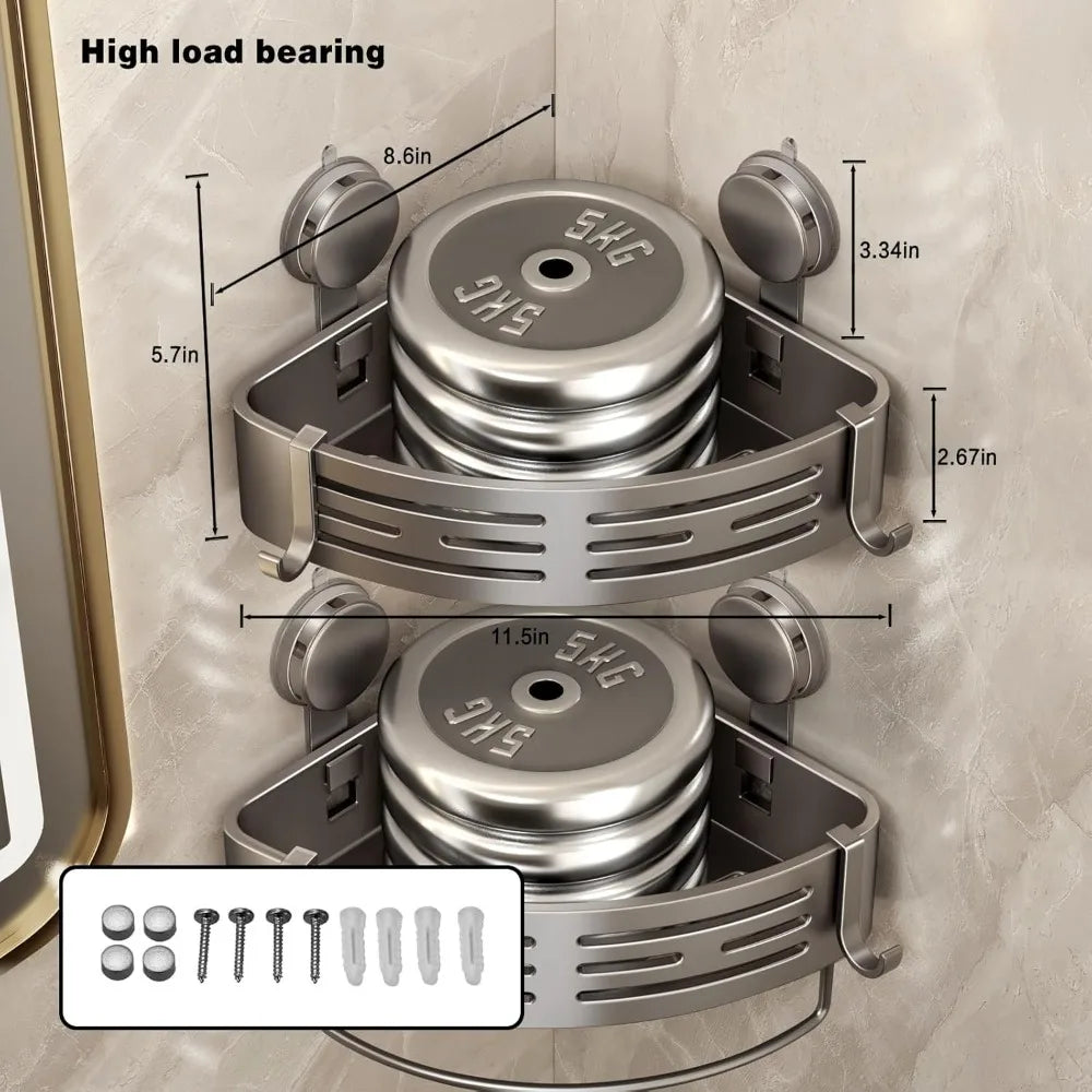 DAFIFY PremiumAnodized Aluminum Corner Shower Caddy Suction Cup Organizer Storage