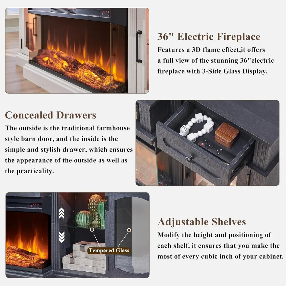 LZJV Farmhouse Electric Fireplace TV Stand Entertainment Center