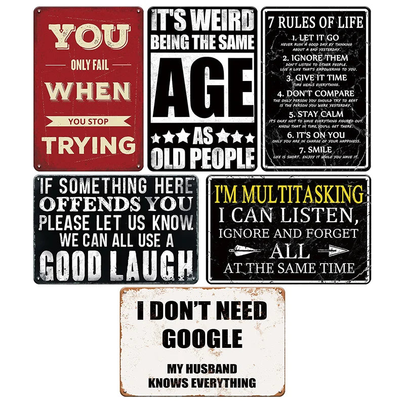 Set Of 6 Funny Quotes Metal Tin Signs Retro Humorous Wall Art For Home Office Decor