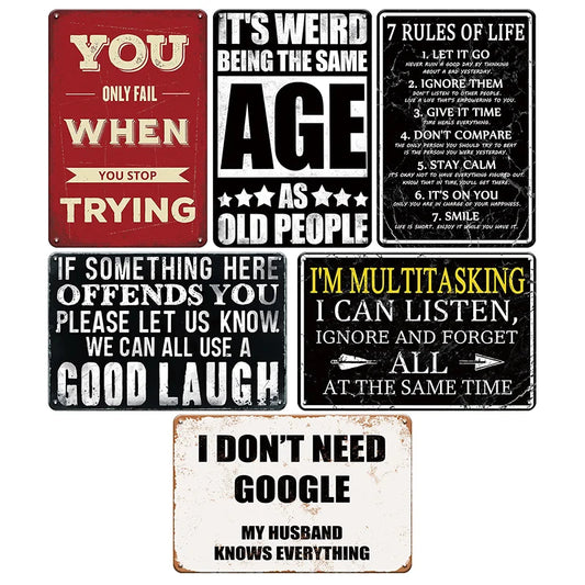 Set Of 6 Funny Quotes Metal Tin Signs Retro Humorous Wall Art For Home Office Decor