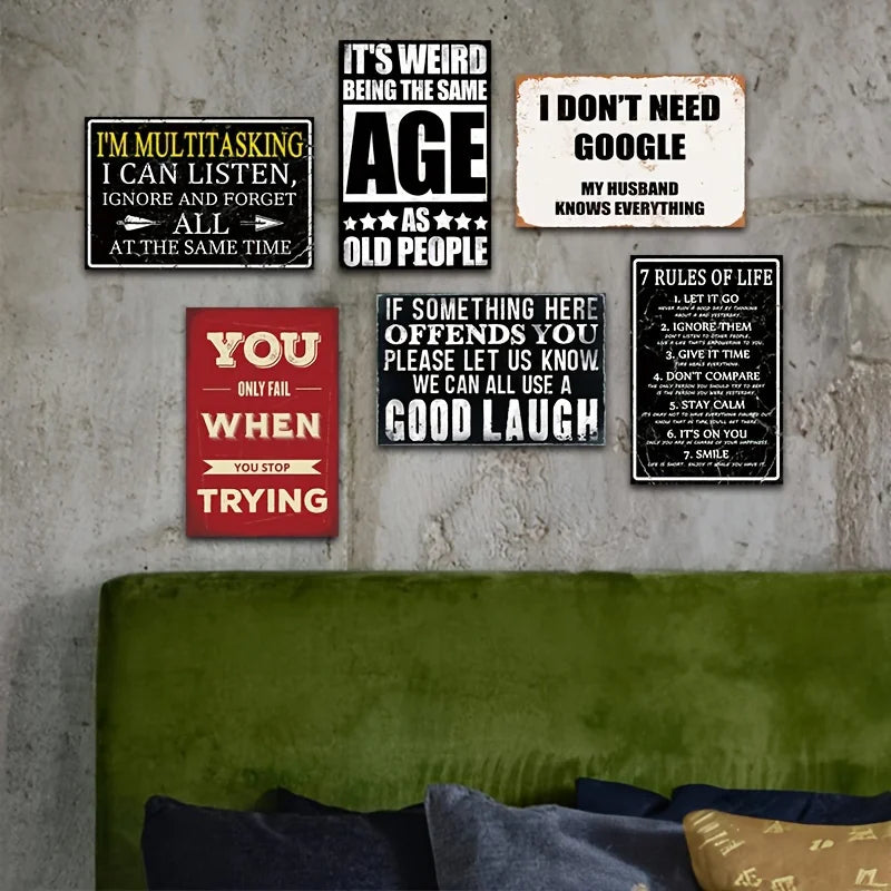 Set Of 6 Funny Quotes Metal Tin Signs Retro Humorous Wall Art For Home Office Decor
