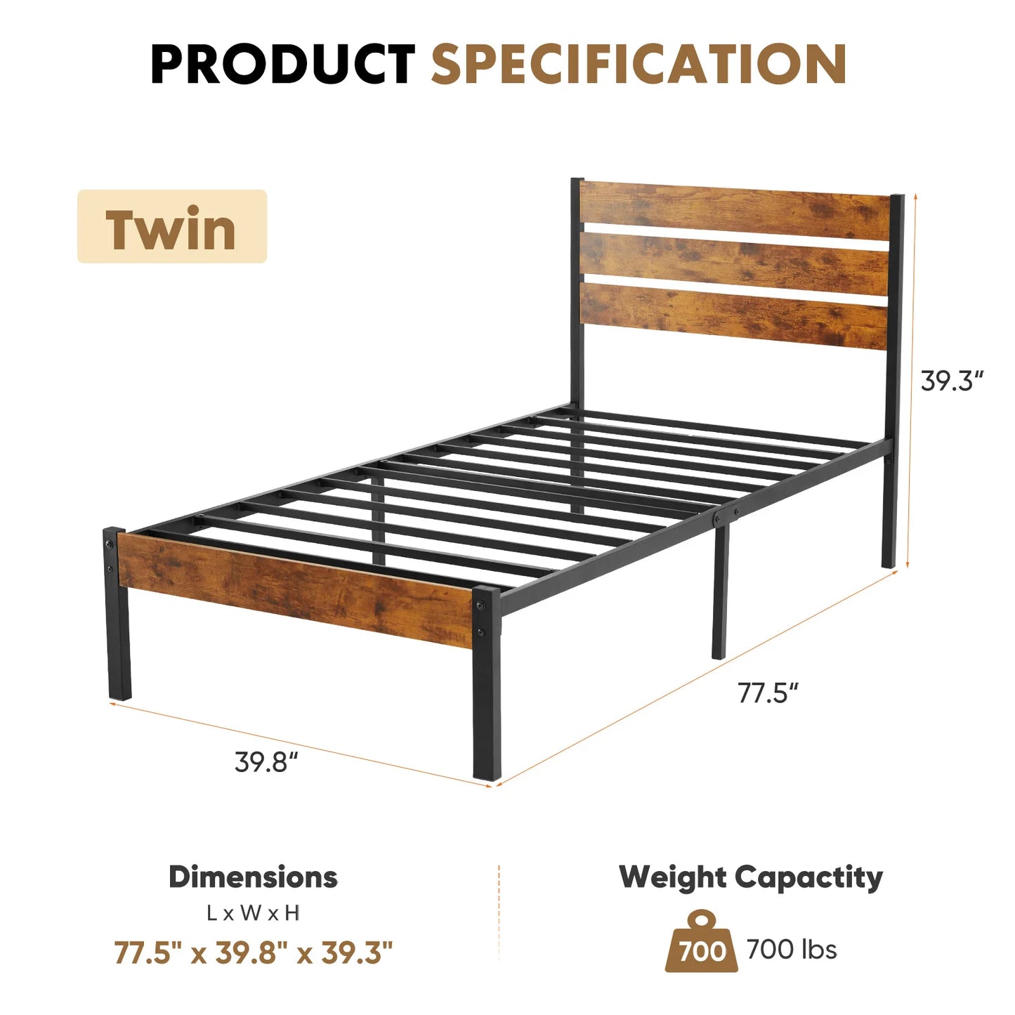 JHK Metal Platform Bed Frame With Headboard And Footboard