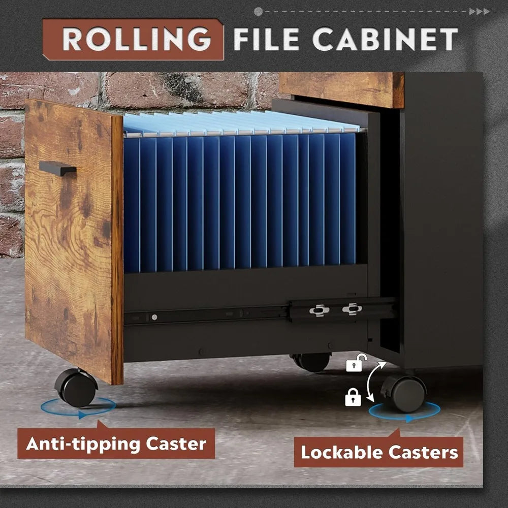 3 Drawer Wood Mobile Filing Cabinet for Office Use