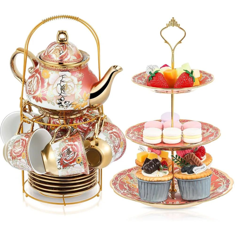 Zhejiang Porcelain Tea Set With 3-Tier Cake Stand