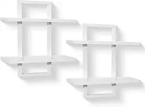 Square Floating Shelves,Wall Plants Holder,Bathroom Wall Decor,Framed Decorative Shelf Black,Modern Chic Set of 2 for Living Ro