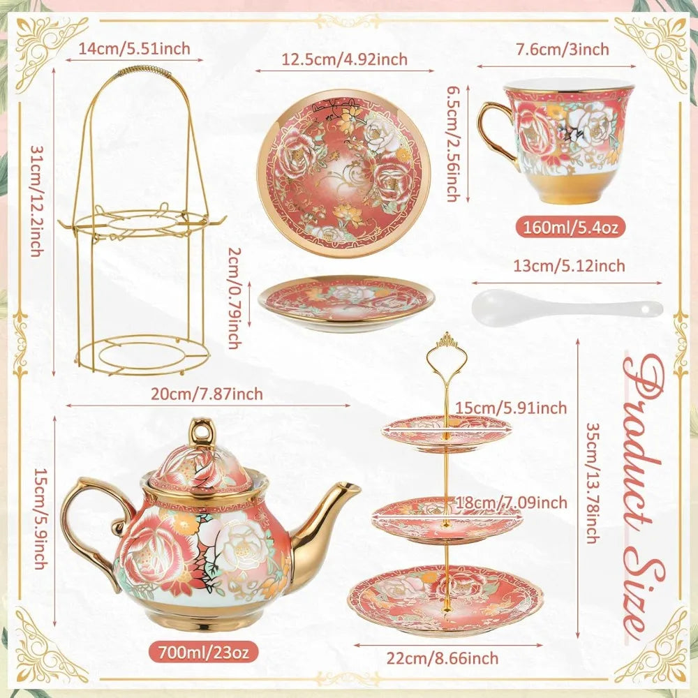 Zhejiang Porcelain Tea Set With 3-Tier Cake Stand
