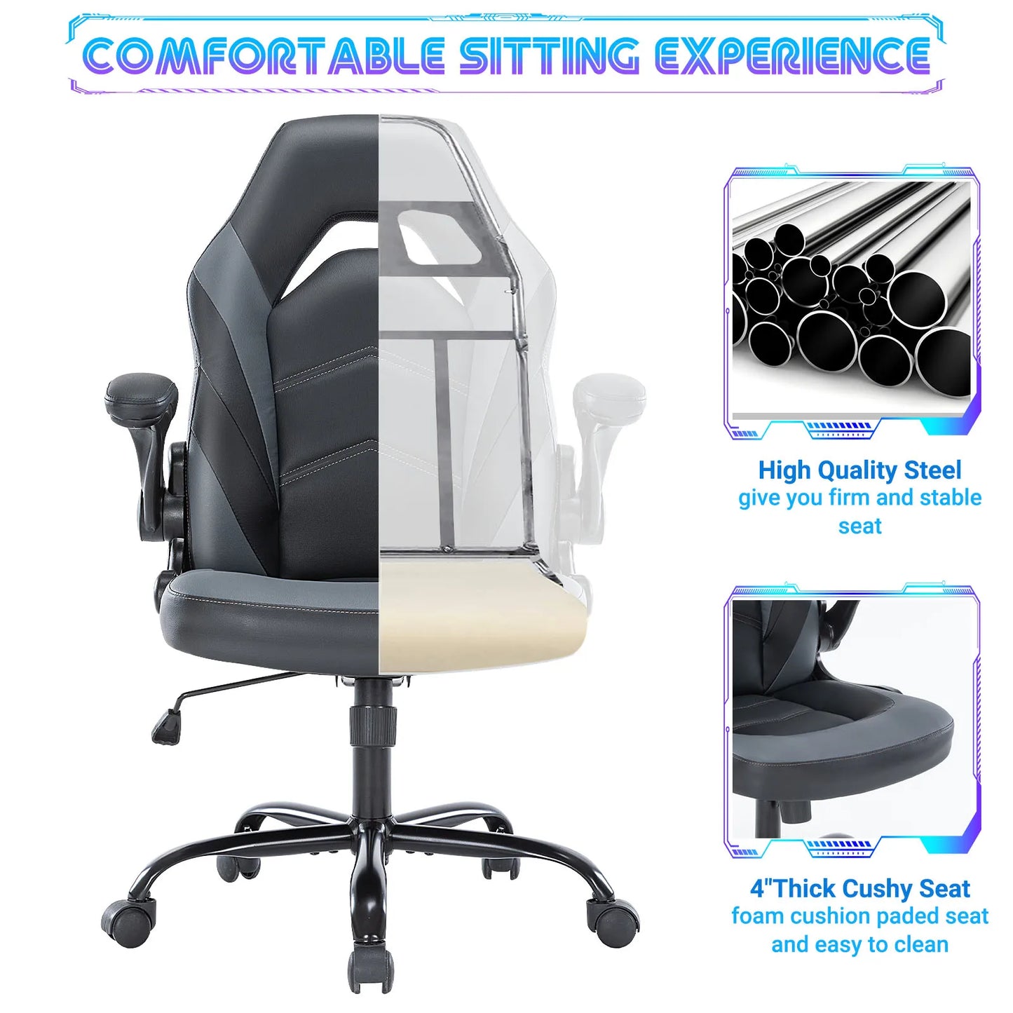 JHK Ergonomic Office Chair With Adjustable PU Leather Armrests