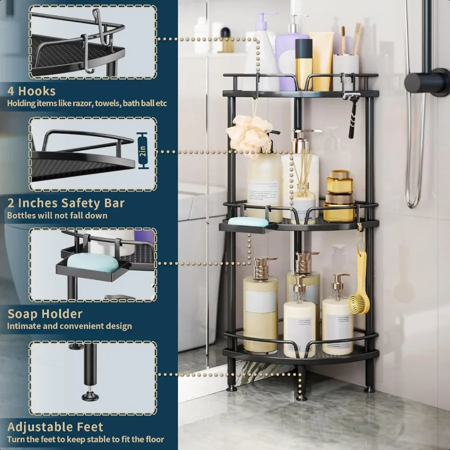 Corner Shower Caddy Stand 3 Tier Organizer With Soap Holder
