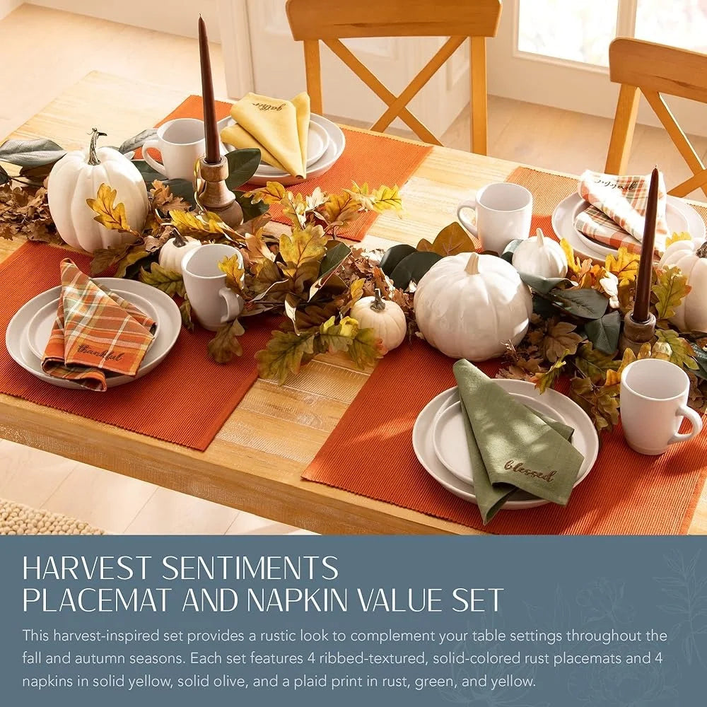 XMSJ Premium Autumn Cotton Napkin And Placemats EightPiece Thanksgiving Decorations