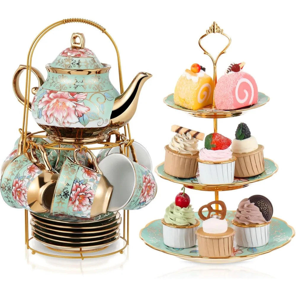 Zhejiang Porcelain Tea Set With 3-Tier Cake Stand