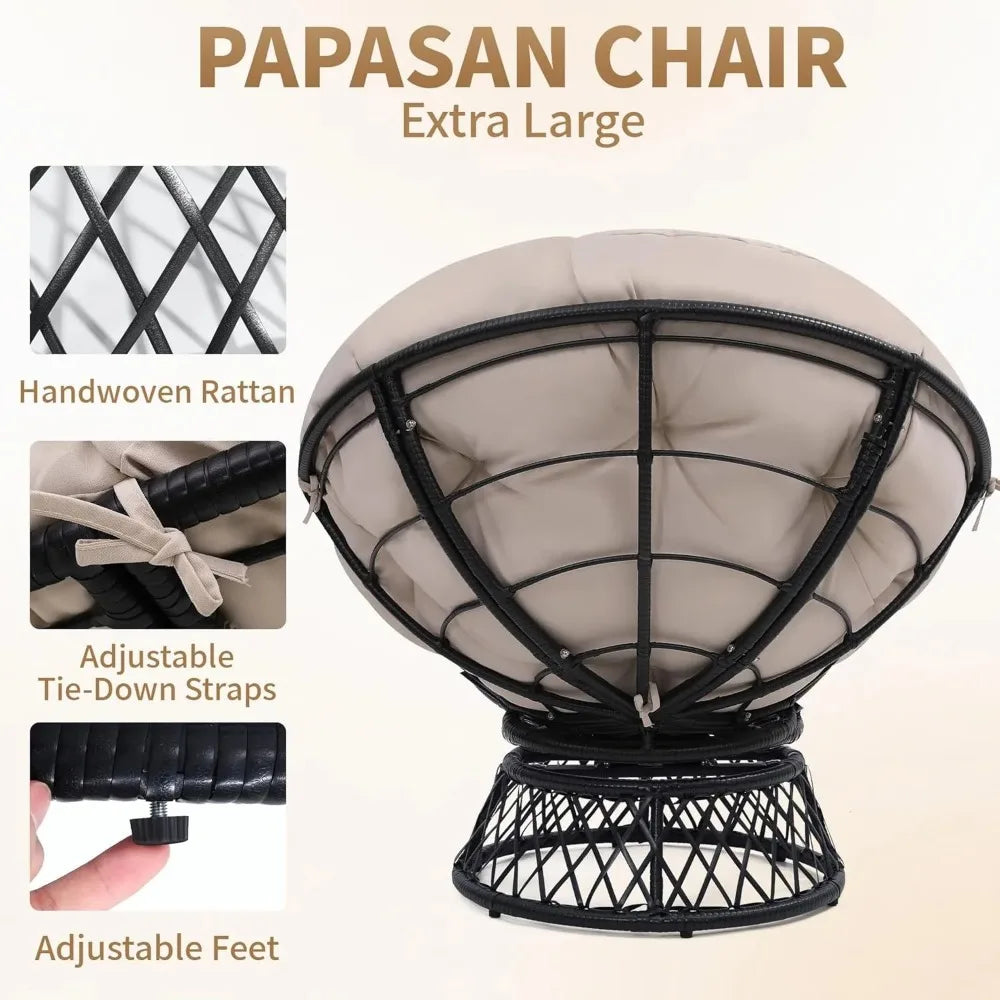 Papasan Chair With Cushioned Seat And 360 Swivel IndustrialGradePolyRattanFrame Premium