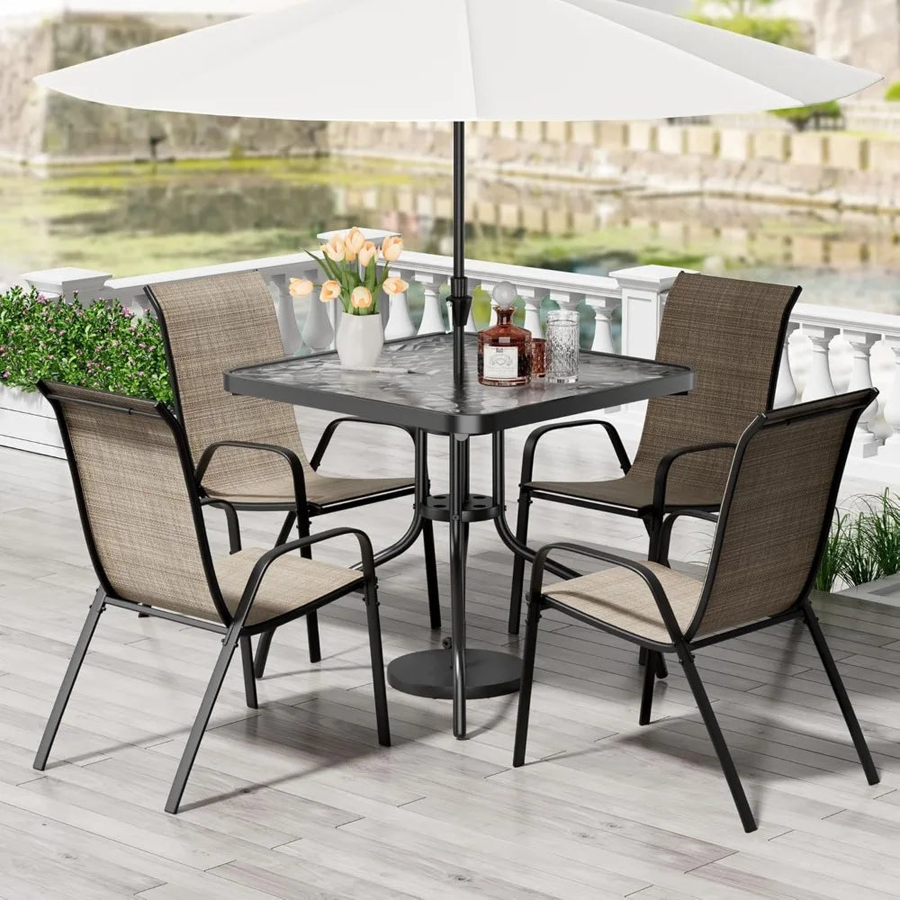 ZHUOTING Patio Dining Set 5 Pieces All Weather Outdoor Furniture With Stackable Textilene Chairs