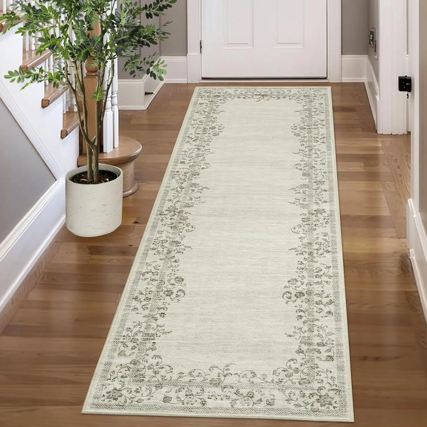 HiMISS Floral Border Washable Area Rug For Living Room