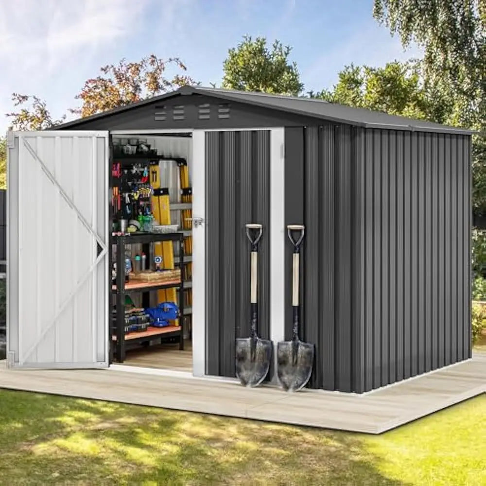 Outdoor Metal Storage Shed Lockable Tool Locker Weatherproof With Ventilation For Equipment And Mowers