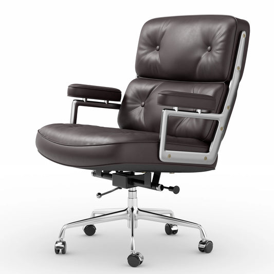 Furgle Ergonomic Genuine Leather Office Chair With Swivel Backrest