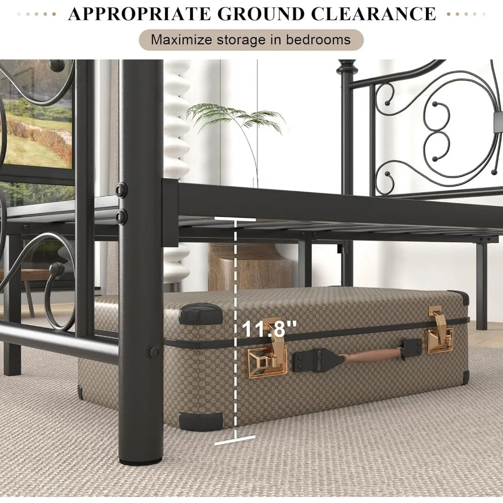 Metal Platform Bed Frame With Headboard And Footboard Butterfly Pattern