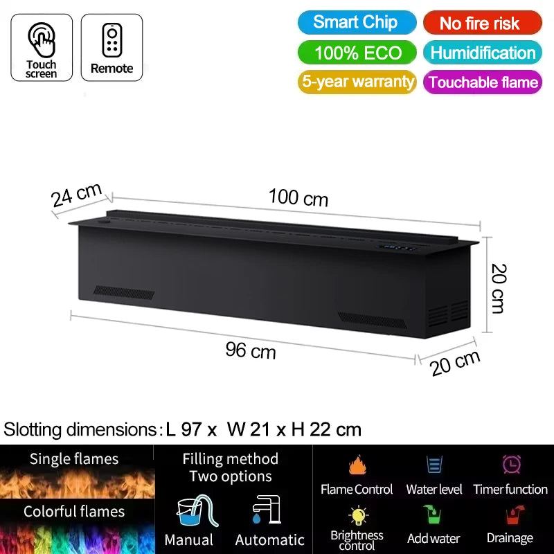 AFLYEVER Smart Water Vapor Fireplace 3D Flame Effect EnvironmentallyFriendly Humidifier