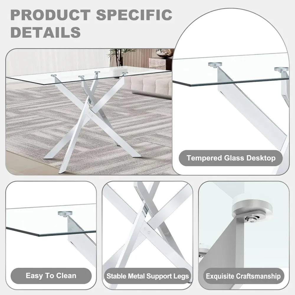 ZHUOTING Contemporary TemperedGlass DiningExperience Set For Four With Velvet Chairs