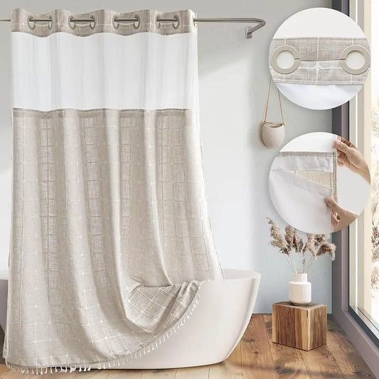 Dream Farmhouse Linen Shower Curtain With Snap In Liner