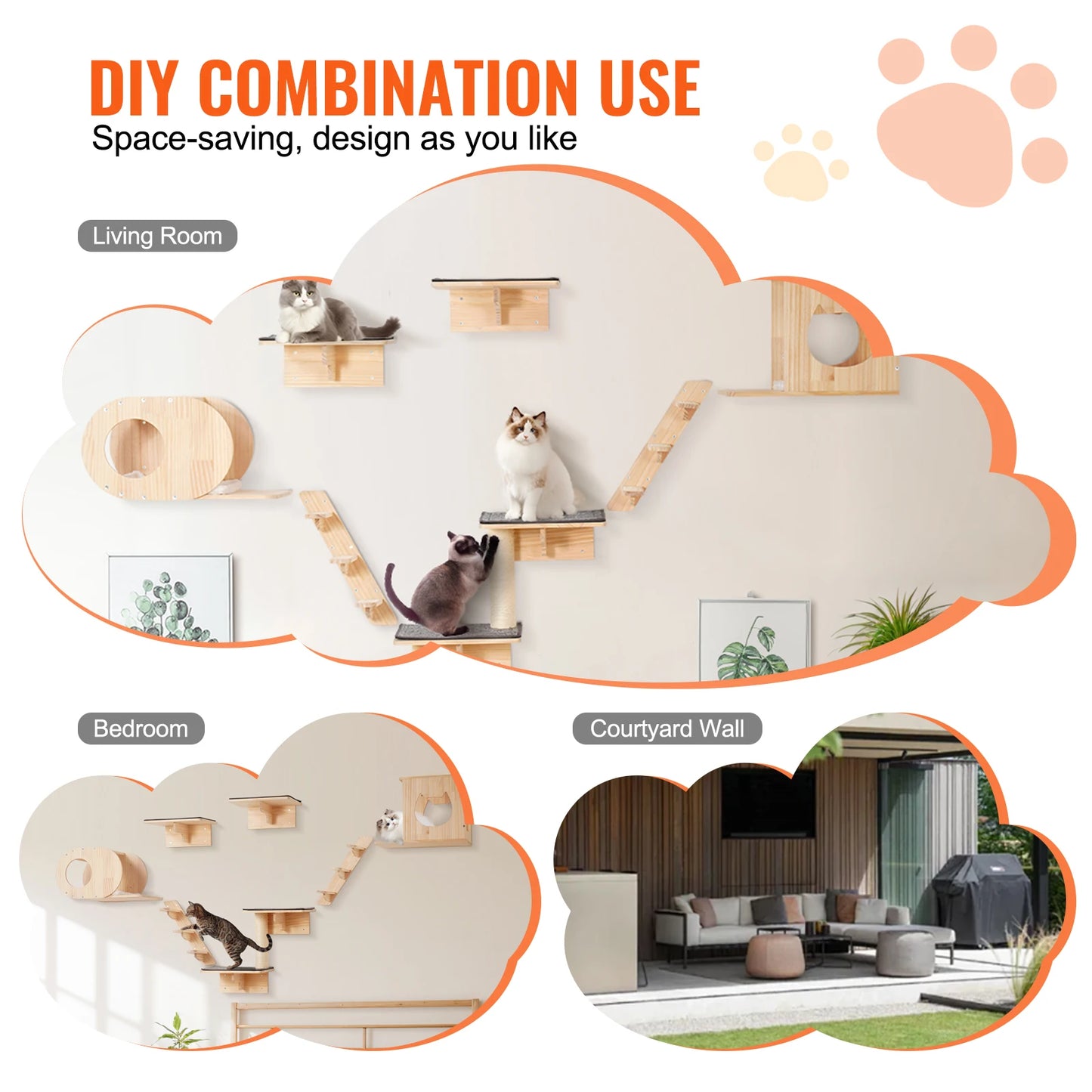 SucceBuy Wall Mounted Cat Shelves and Perches for Cats