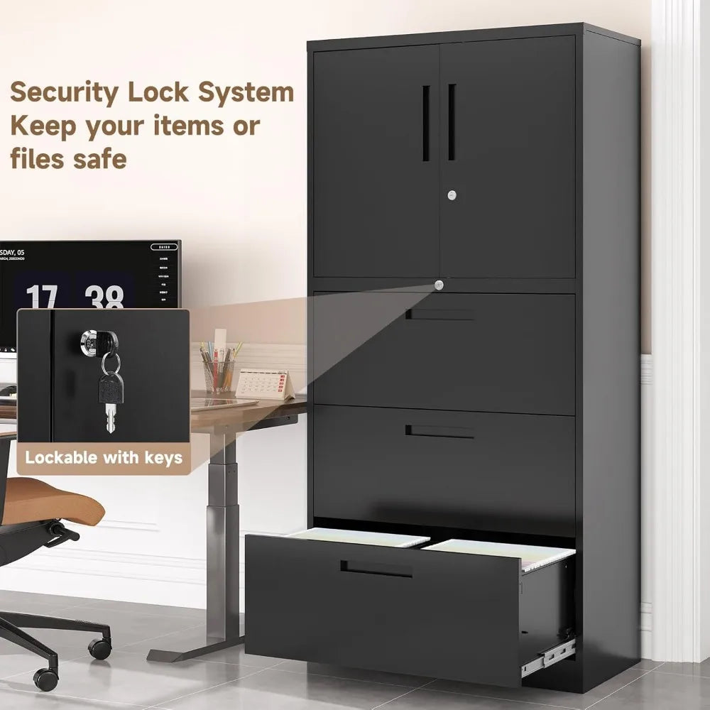 CommercialGrade Metal Lateral File Cabinet With 3 Drawers Lockable OfficeStorage