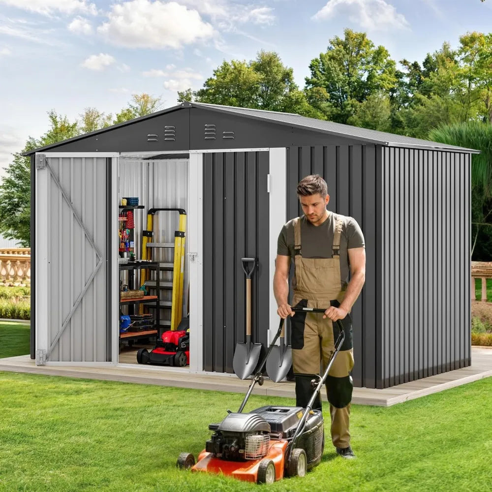 Outdoor Metal Storage Shed Lockable Tool Locker Weatherproof With Ventilation For Equipment And Mowers