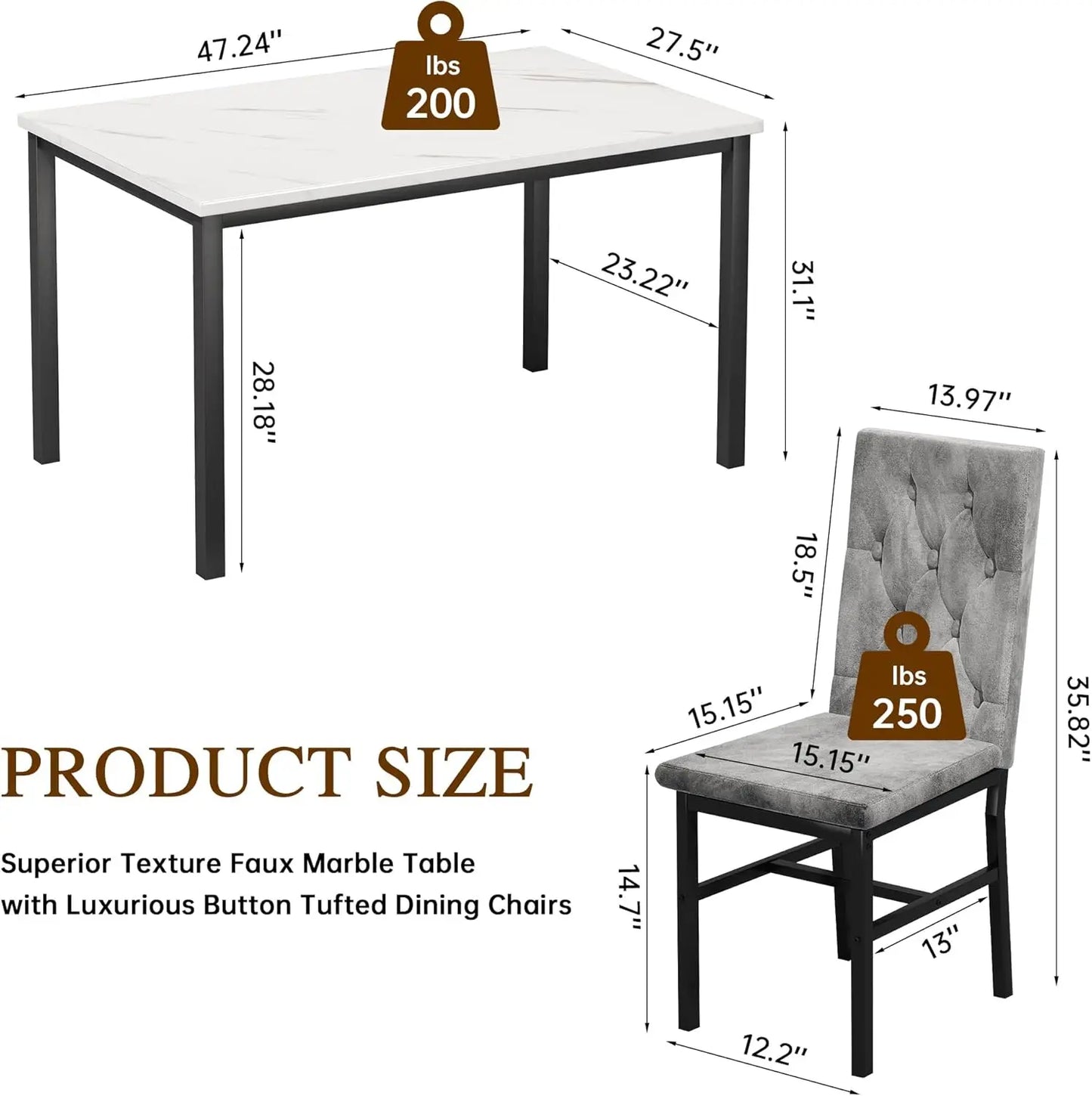 Hooseng Faux Marble Dining Table Set For 4 With Luxurious Button Tufted Chairs Collection