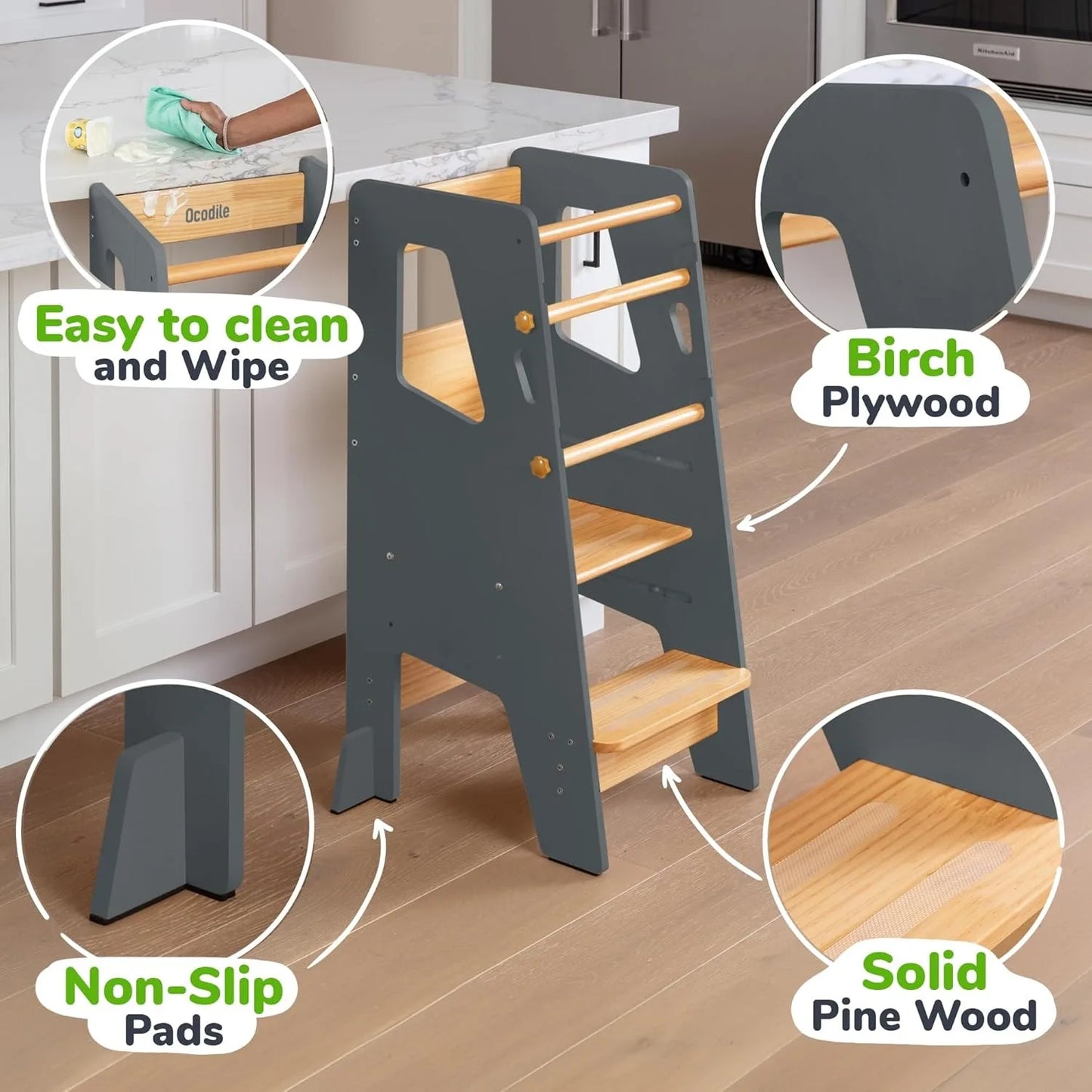 Adjustable Height Toddler Kitchen Stool Helper For Learning