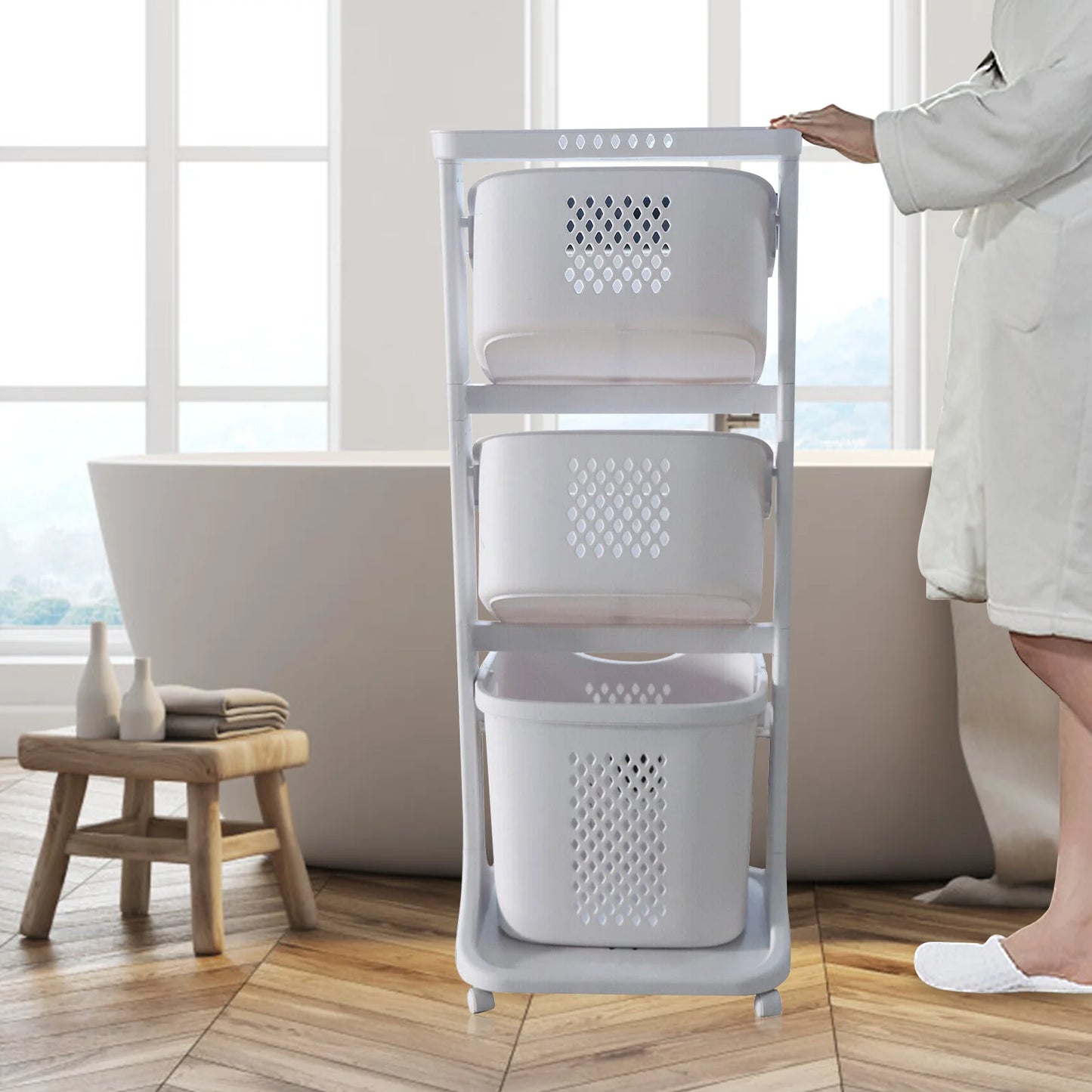 GuangdongHign 3 Tier Rolling Laundry Hamper Cart With Removable Baskets