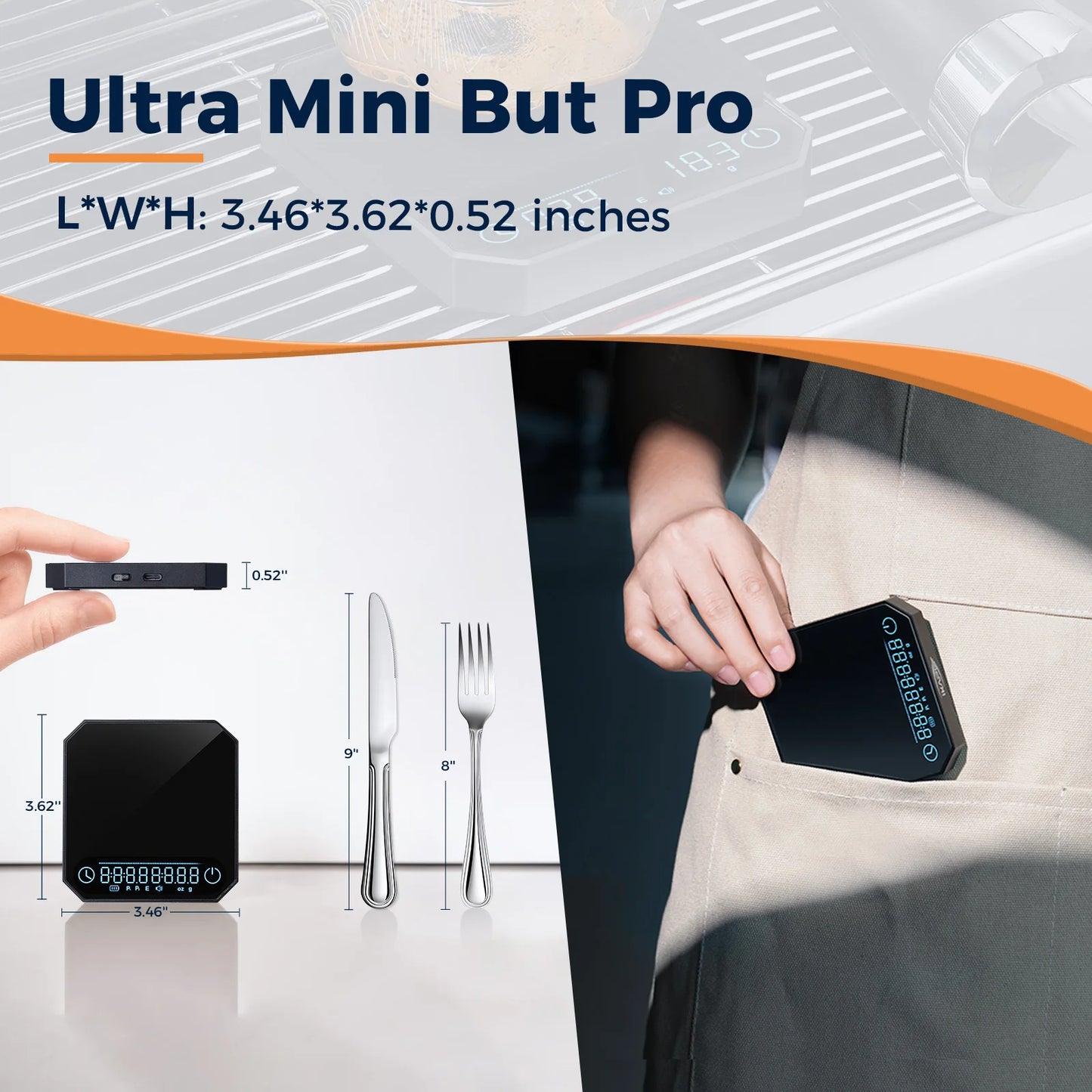 IKAPE AluminiumAlloy Ultramodern Palm Coffee Scale Digital Timer With Programmable