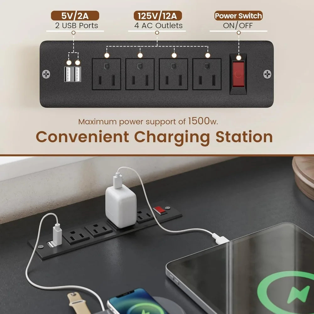 L-Shaped Executive Office Desk With File Storage And Power Outlets