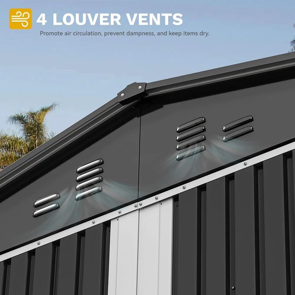 Outdoor Metal Storage Shed Lockable Tool Locker Weatherproof With Ventilation For Equipment And Mowers