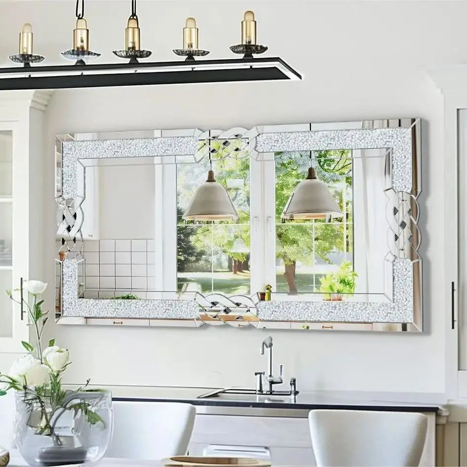 Hign-concerned Premium Crystal Diamond Vanity Mirror WallMounted Frame for LivingRoom