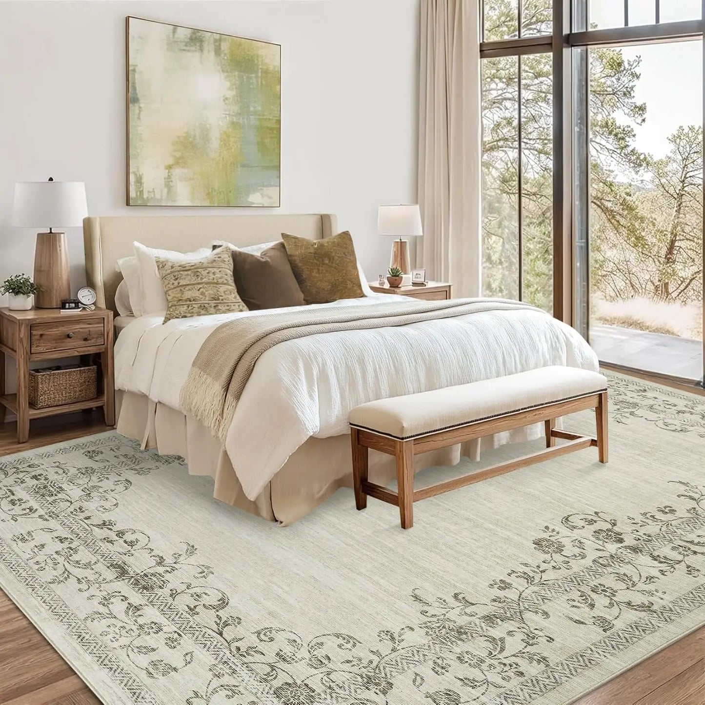 HiMISS Floral Border Washable Area Rug For Living Room