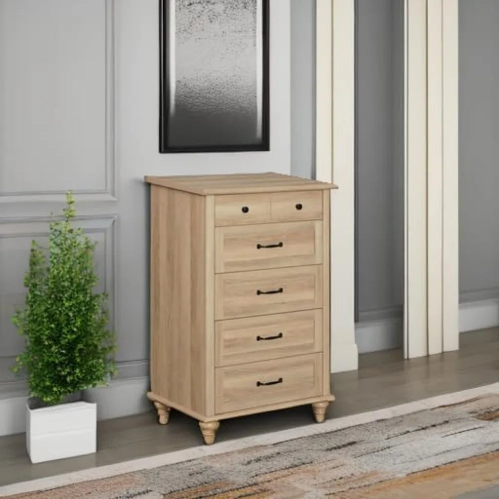 Oak Dresser With 5 Drawers For Bedroom Modern Wood Storage