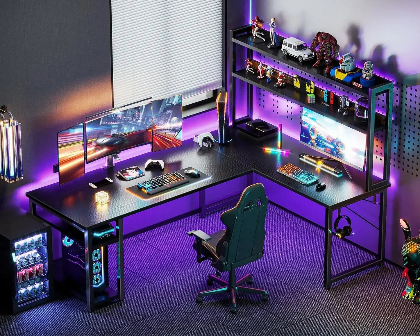 ANGDUO L Shaped Gaming Desk With Hutch And Storage