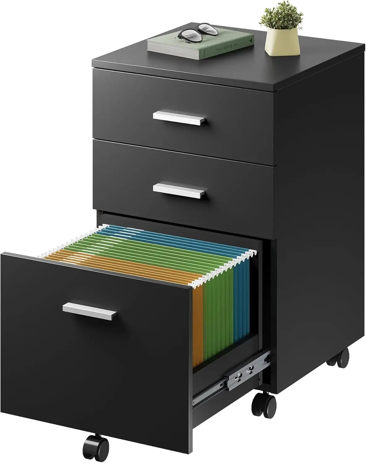 3 Drawer Wood Mobile Filing Cabinet for Office Use