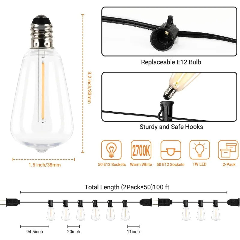 Hign-concerned LED Outdoor String Lights With ST38 Edison Bulbs