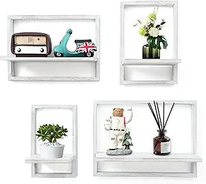 Square Floating Shelves,Wall Plants Holder,Bathroom Wall Decor,Framed Decorative Shelf Black,Modern Chic Set of 2 for Living Ro