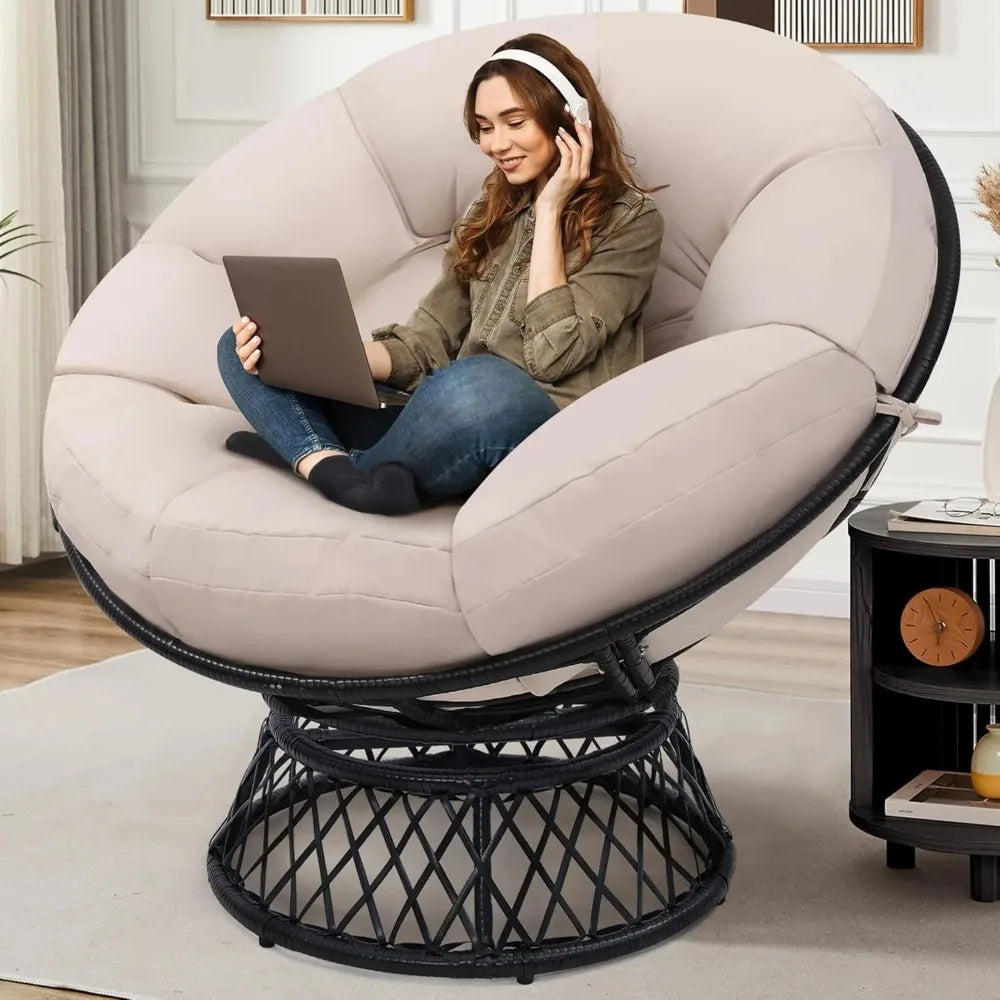 Papasan Chair With Cushioned Seat And 360 Swivel IndustrialGradePolyRattanFrame Premium